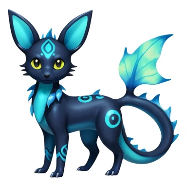 Shiny Aural Iridescent Fluorescent Bioluminescent Umbreon-Amaura-Salandit-Vaporeon-Fakémon-fusion (full body) sticker