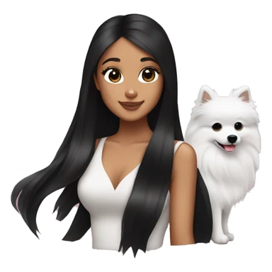 ariana grande with straight black hair holding a japanese spitz sticker