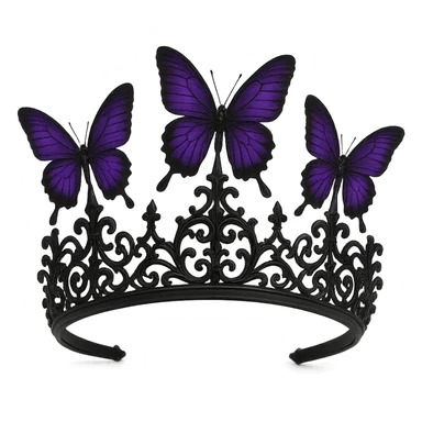 butterfly crown in matte black with purple butterflies and gothic filigree, mysterious and elegant sticker