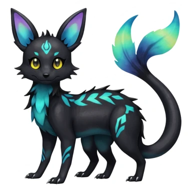 Rare epic aesthetic iridescent spooky gloomy colorful Salandit-Umbreon-Eevee-Genet-species-Fakemon-hybrid-creature, with markings, full body sticker