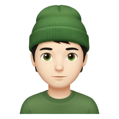 French guy with short black hair wearing a green beanie, casual vibe sticker