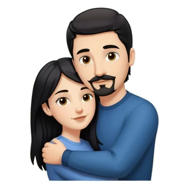 a white girl with long black hair, hugging a white guy with short brown hair goatee mustache, in forest sticker