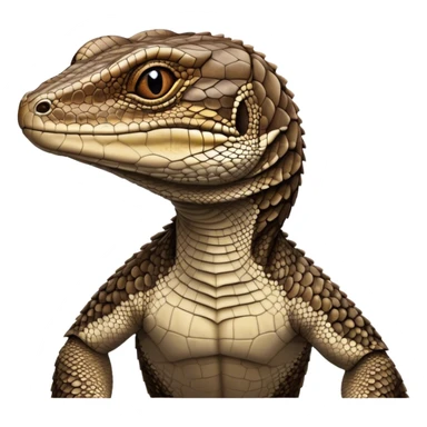 Cinematic Noble brown camo spotted monitor Lizard Portrait Emoji, Poised and regal, with a robust, scaled body exhibiting striking, mottled patterns and piercing, alert eyes, Simplified yet sharp and sophisticated features, highly detailed, glowing with a soft, earthy glow, high shine, intelligent and formidable, stylized with an air of ancient wilderness, focused and commanding, soft glowing outline, capturing the essence of a watchful and confident reptilian guardian that appears ready to stride out of the screen with effortless authority! sticker