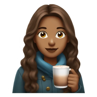 Girl with brown long hair and a hot chocolate sticker