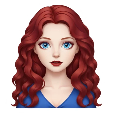 pretty baddie, dark red wavy hair, pale skin, long hair, blue eyes, makeup sticker