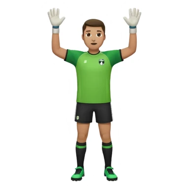 goalkeeper, standing, wearing a green shirt, shorts, socks and football trainers, with arms raised sticker