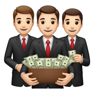 a group businessmen with greedy faceholding so many money sticker