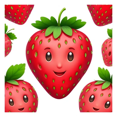 Cinematic Realistic Strawberry Emoji, Plump and juicy, with a deep red color and small, fresh seeds dotted across the skin. Its glossy, sweet surface catches the light, while bright green leaves top off the perfect, delicious berry. Soft glowing outline, capturing the essence of sweetness and freshness in a bright strawberry! sticker