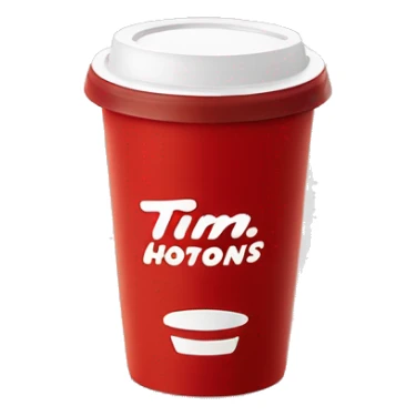 “Red Tim Hortons coffee cup with large white ‘Tim Hortons’ logo in script, black plastic lid, and a simple, clean design.” sticker