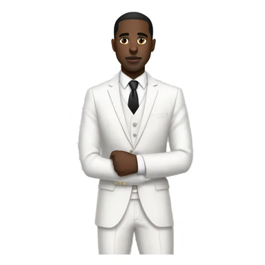 Create a black man with cut in his eyebrow with big black eyes and white suit all white suit with earrings  sticker