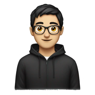 nerd white guy with short black hair and headphones in black hoodie sticker