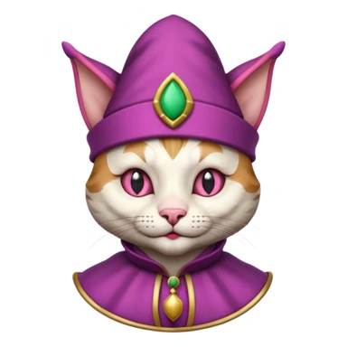 court jester cat medieval, single poker card joker clearly visible, pink, face only, round badge,  court jester cap sticker