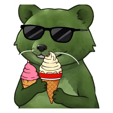A red panda with ice cream in its hand with sunglasses sticker