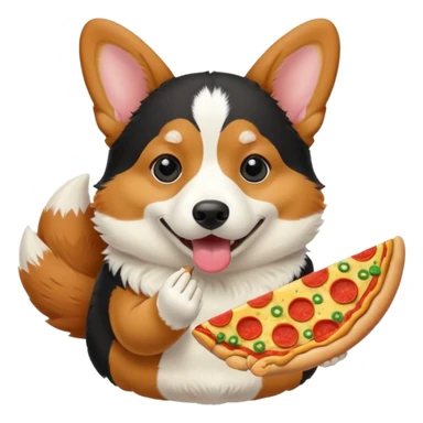 black tri-color corgi eating pizza sticker