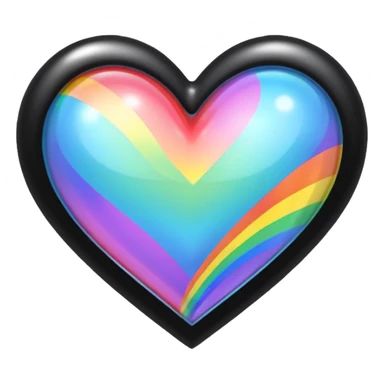 holographic black heart with a rainbow bow and heart pattern on the bow sticker