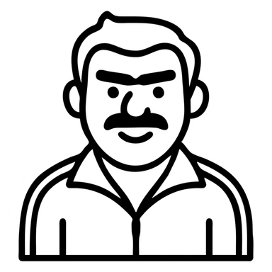 Recep İvedik, simplified icon, bold features, red tracksuit, mustache, unibrow, playful look sticker