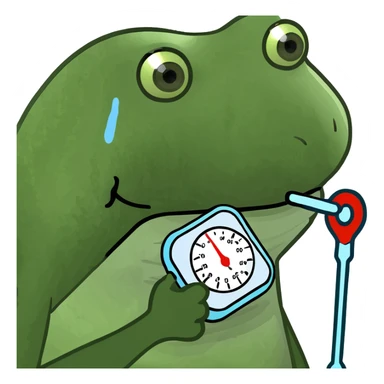 bufo frog with a thermometer in mouth, ice pack on head, looking miserable sticker