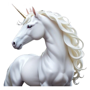 Cinematic Noble White Unicorn Portrait Emoji, Poised and regal, with a slender, ethereal form draped in a pristine white color, a flowing mane and tail, and a glistening, spiraled horn that radiates pure light, Simplified yet sharp and sophisticated features, highly detailed, glowing with a soft, iridescent luminescence, high shine, intelligent and transcendent, stylized with an air of mythical enchantment, focused and serene, soft glowing outline, capturing the essence of a watchful and confident white unicorn that appears ready to prance out of the screen with magical grace! sticker