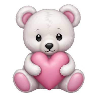 white teddy bear with pink bow hugging pink heart sticker
