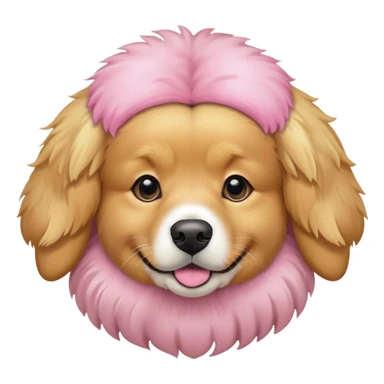 A dog wearing a pink plan puff hobbie sticker