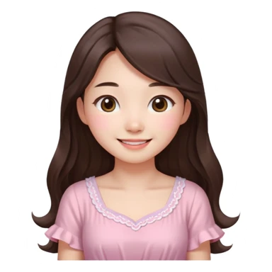 Korean girl in blue and white long haired brunette girl in light prink dresses smiling sticker