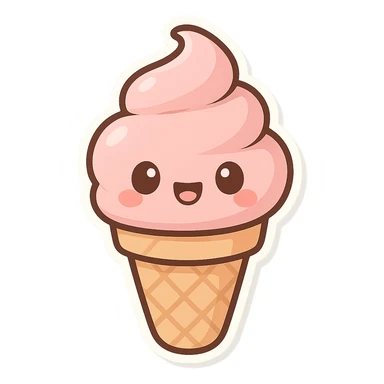 pink ice cream cone, happy and adorable, chibi style sticker sticker