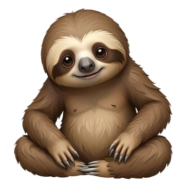 cinematic-sloth-realistic-full-body-sitting-emoji,-long-curved-claws-clinging,-thick-shaggy-brown-fur-slightly-ruffled,-head-tilted-dramatically,-slow-blinking-eyes-filled-with-serene-wisdom,-simplified-yet-realistic-focused-features,-highly-detailed,-glowing-with-an-almost-sarcastic-glow sticker