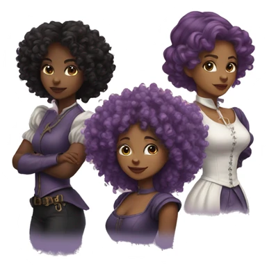 Three musketeers dark black women lilac curly hair sticker