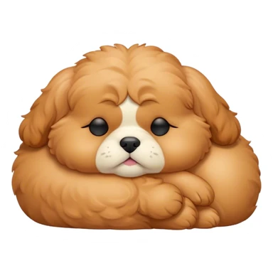 Cinematic Meme-Worthy Chubby Sleeping Cavoodle Portrait Emoji, Head resting peacefully with a contented smile, showcasing a delightfully chubby build and a luxuriously soft, curly apricot coat with gentle white accents, eyes shut in a serene nap, Simplified yet hilariously adorable features, highly detailed, glowing with a soft, drowsy light, high shine, relaxed and utterly lovable, stylized with an air of playful laziness, bright and heartwarming, soft glowing outline, capturing the essence of a comically sleepy Cavoodle, so meme-worthy it feels like it could instantly become the next viral sensation of adorable slumber! sticker