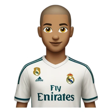Young soccer player who takes an ID photo with a buzz cut hair with real madrid jersey, apple style sticker