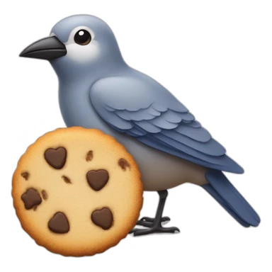 A bird with a cookie sticker