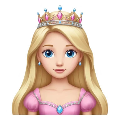 Princess with long blonde hair, pink dress and tiara, also blue eyes sticker