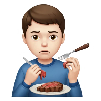 мальчик ест стейк и ему не нравится sticker