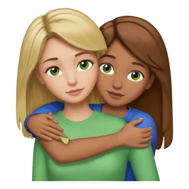 Maman cheveux marrons yeux marrons et fille cheveux blond yeux verts qui se font un câlin  sticker