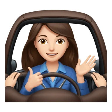 Brunette long hair driving car like crazy. Happy face confidence  sticker
