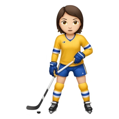 Girl hockey player with yellow jersey full body brunette sticker