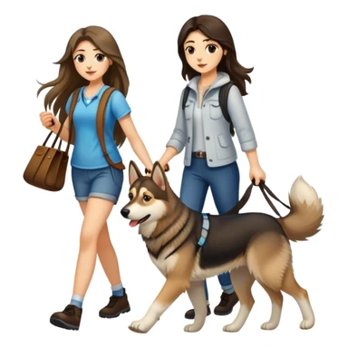 A long-haired girl walking a husky and a German shepherd sticker