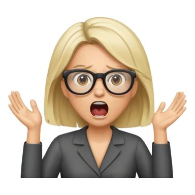 brunette/blonde woman with loose hair, white glasses, shouting bad words sticker