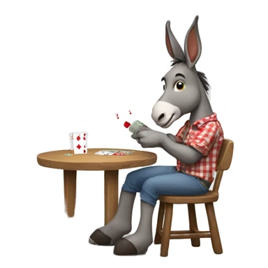 Donkey wearing check shirt full sleeves and playing cards (game) sticker