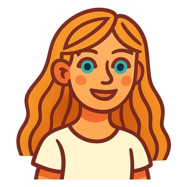 girl with long dirty blond hair, blue eyes, wearing a white top in vibrant toon style sticker