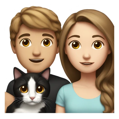Girl and boy with brown hair and black and white cat sticker