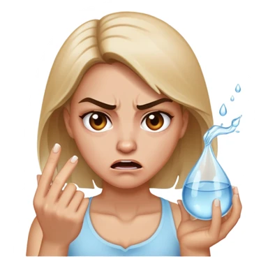 Laura Burton very angry holding a water sticker