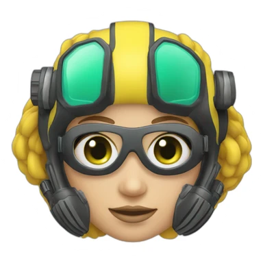 woman scubadiver with diving fins, in her face green and blue eyes sticker