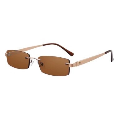 tiny Y2K brown rimless glasses, narrow rectangular lenses, angled view, brown lenses sticker