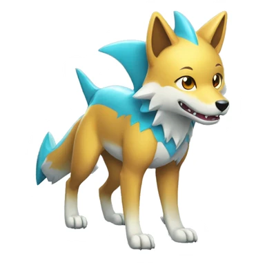 Shiny Colorful Wolf-Pokémon with a shark tail and a shark fin on back Full Body sticker