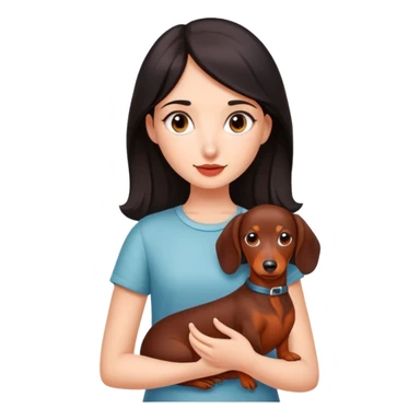 Reddish dachshund dog with dark haired girl sticker