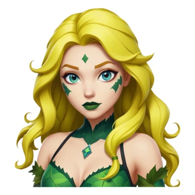poison ivy fortnite skin blue eyes, dark light green lips, yellow hair  sticker