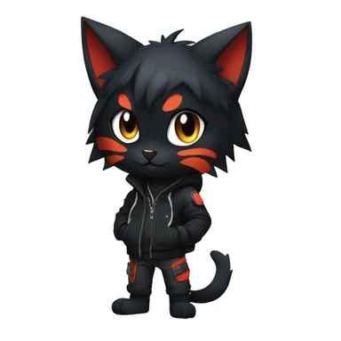 Edgy Shy Anthro boyish cool pretty dark black Litten-Pokémon-cat-fursona techwear sticker