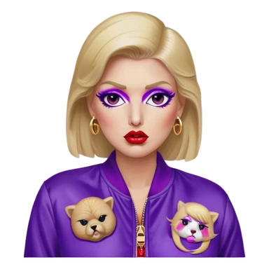 Donald Trump with lush, plump lips with red lipstick on. He has on thick eyelashes and has purple nail polish on his long, sharp nails. He has a Gucci purse on his right shoulder. He has a Nike jacket on and has a beauty mark under his right eye. sticker
