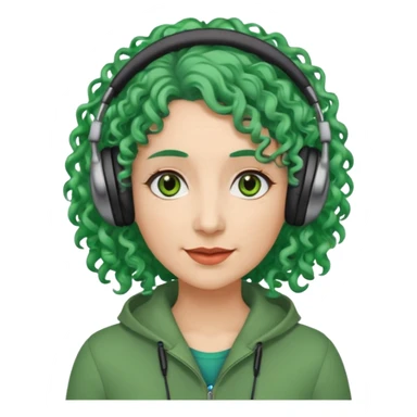 green haired earringed heaphone wearing middle aged woman very very curly long haired and hazel small eyes sticker